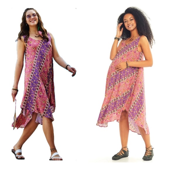 FBC Studio Dresses & Skirts - All Natural Bohemian Handkerchief Hem Dress – Maternity Friendly 🌸 One size S–XL